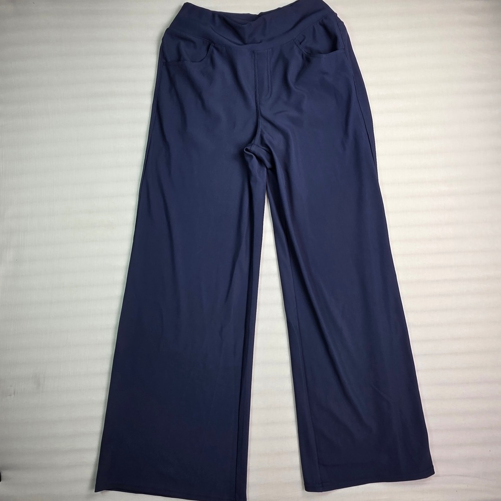 Halara Navy Blue Wide Leg High Waisted Pocket Pants Womens Size Medium Regular